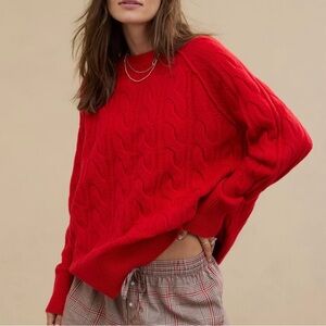 Aerie Red Cable Crew Sweater